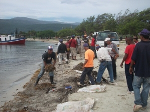 Obras Públicas retira  algas de la playa Casita Blanca en Villa Central