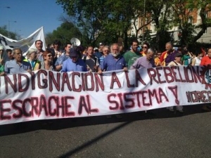 Indignados marchando en Madrid a dos años del 15M. 