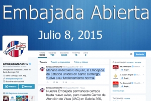 Fotograma de pantalla del aviso de apertura de la Embajada de Estados Unidos en República Dominicana.