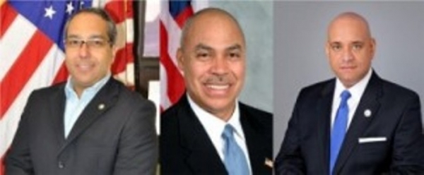 Alex Blanco, José Sandoval y Giovanny Regalado, quienes se disputan la alcaldía de Passaic en New Jersey, Estados Unidos.