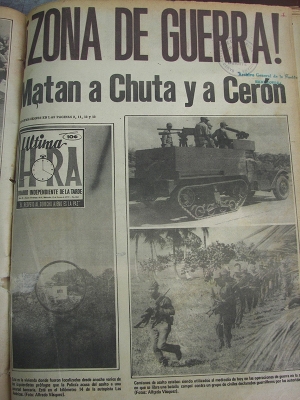 Fascimil de la portada del periódico Ultima Hora, al día siguiente de la muerte de Prandhy y Cerón.