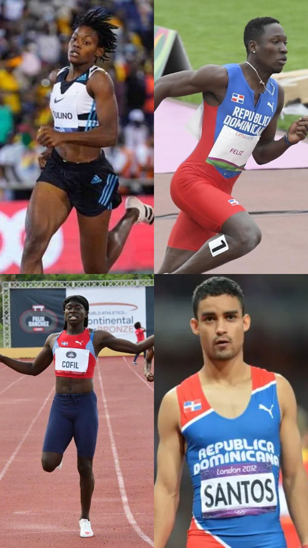 Los atletas dominicanos Marileidy Paulino y Lidio Feliz, Fiordaliza Cofil y Luguelín Santos.