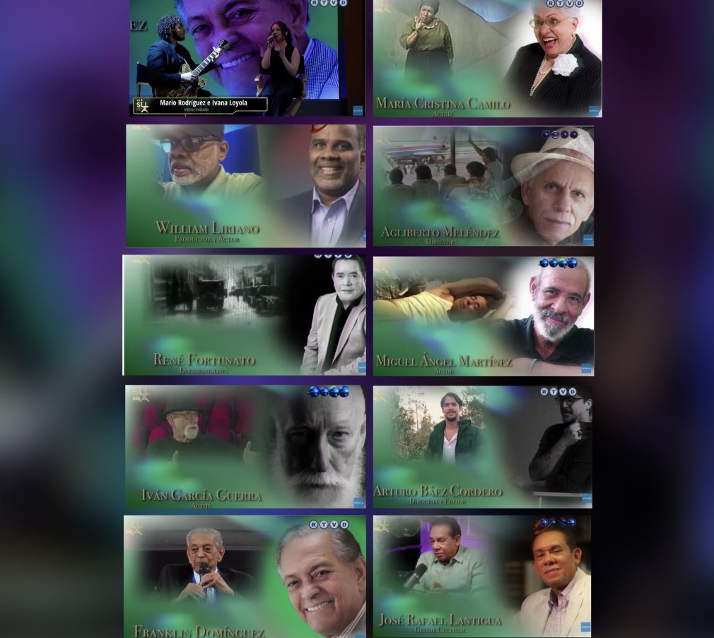 Imágenes de algunos de los cineastas homenajeados en la edición 11 de Premios La Silla, Capturas de pantalla de la transmisión de RTVD de Premios La Silla.