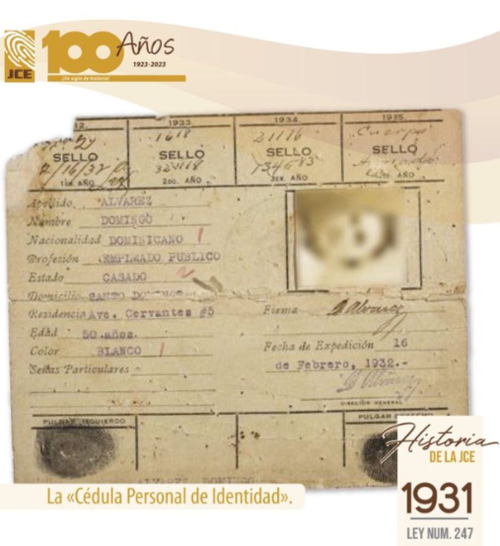 Foto del diseño de la primera cédula 1932, Trujillo. Arte JCE. Fuente: Fototeca AGN.