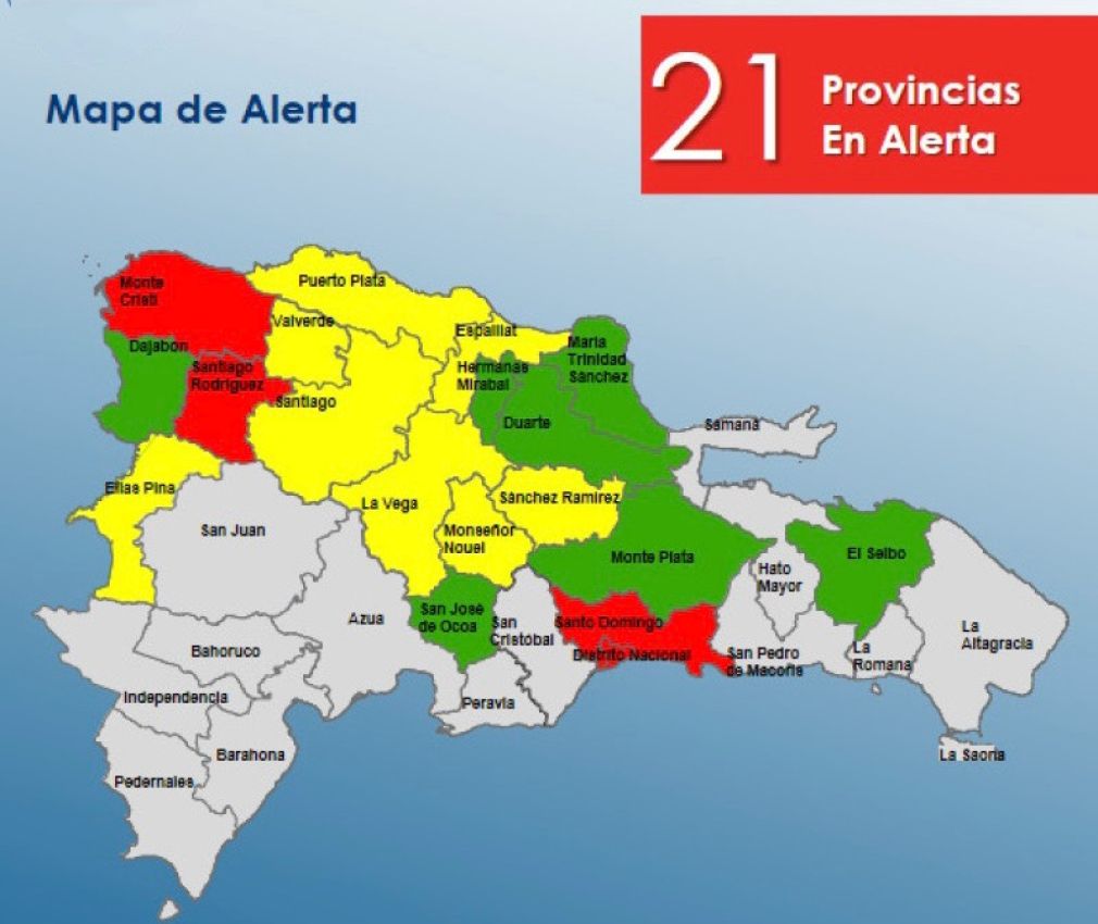 El COE coloca 4 provincias en alerta roja, mantiene 10 en amarilla y coloca 7 en verde. 