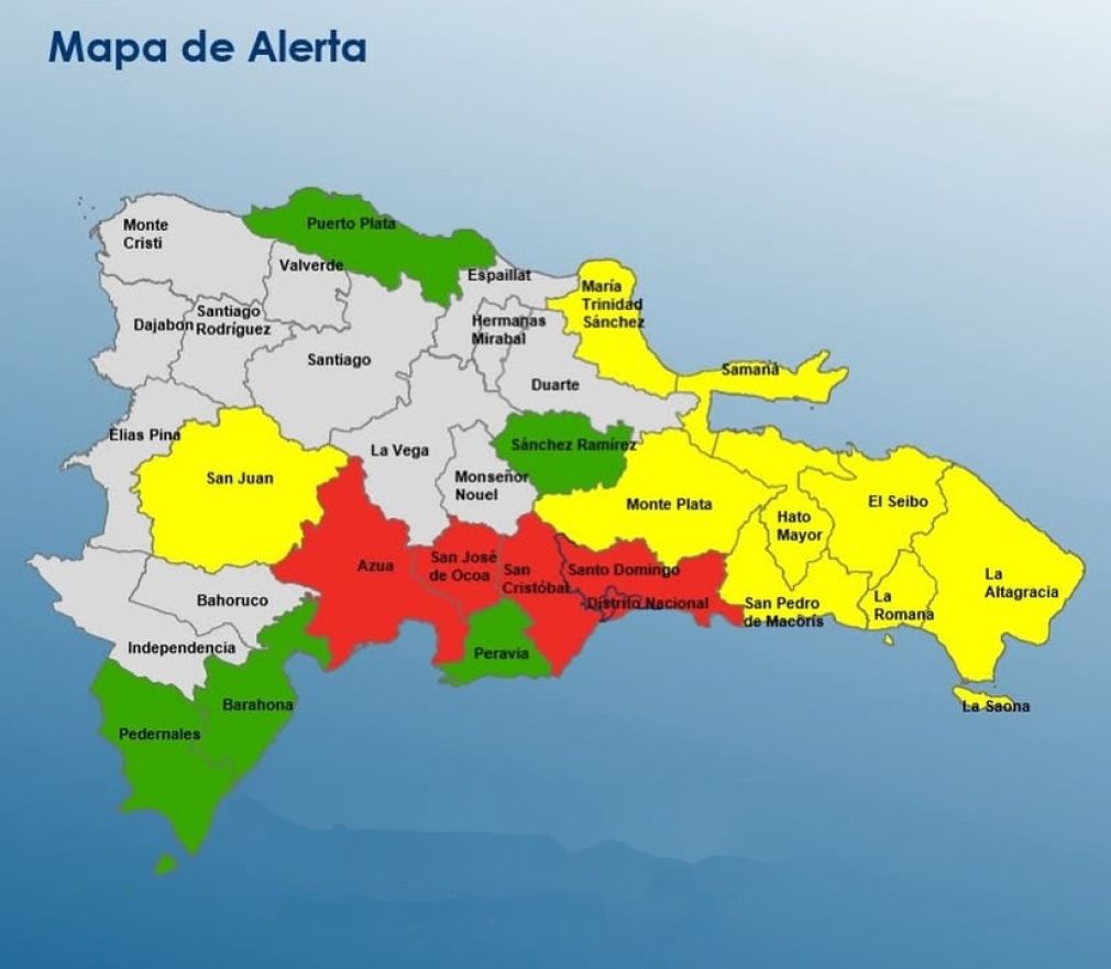 El COE declaró las 04 provincias y el Distrito Nacional en alerta roja la mañana de hoy.
