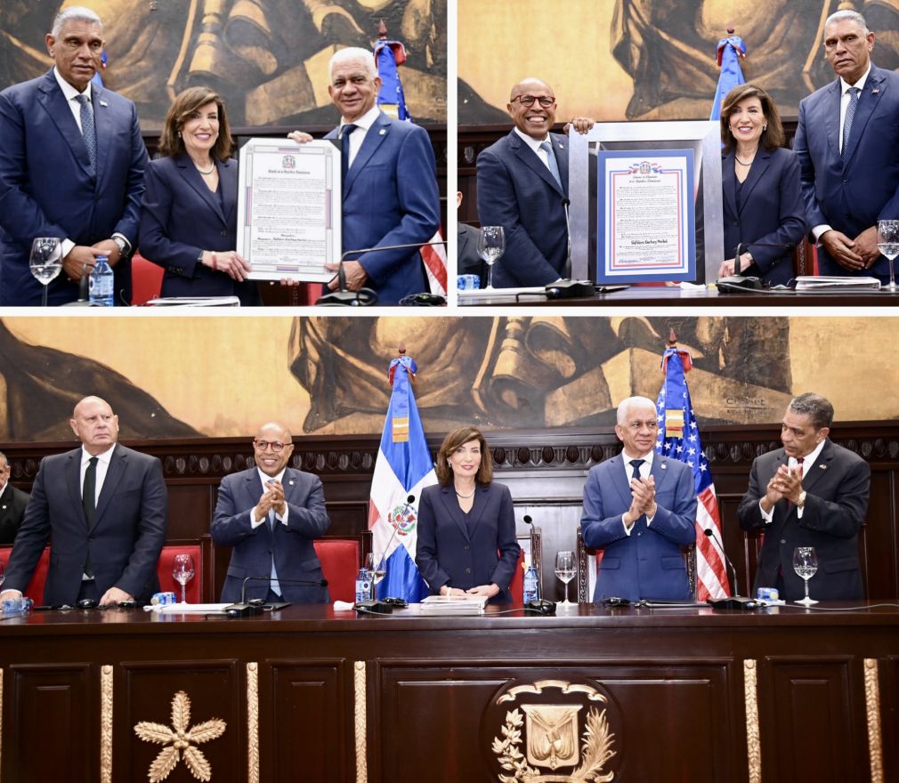En el marco del encuentro con legisladores, el Senado de la República y la Cámara de Diputados entregaron sendos reconocimientos a Kathy Hochul.