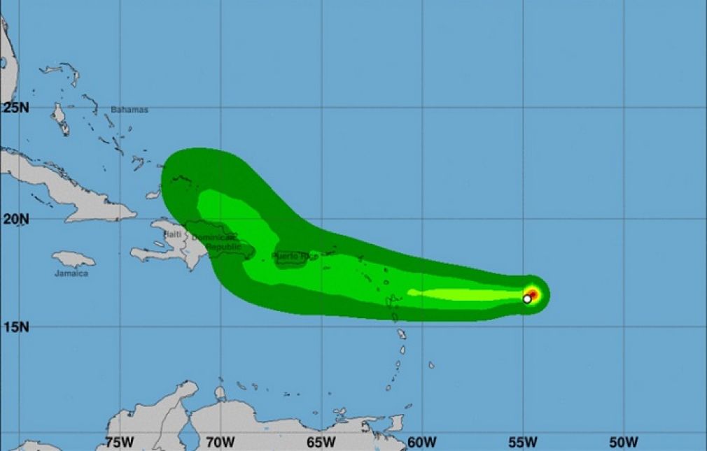 Imagen muestra la trayectoria de la tormenta Fiona y el espectro que cubriría en su posible paso por la República Dominicana.