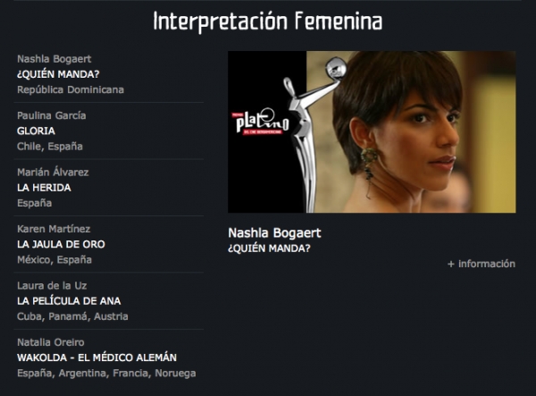 Nashla nominada como mejor actriz en premios Iberoamericanos Platino