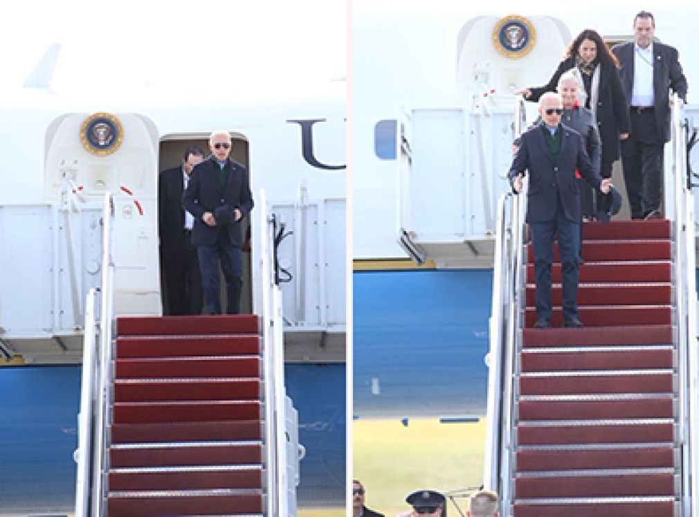 Momentos que el presidente de los Estados Unidos Joe Biden, baja junto a otros ejecutivos de su gobierno, a su llegada a Pensylvania.