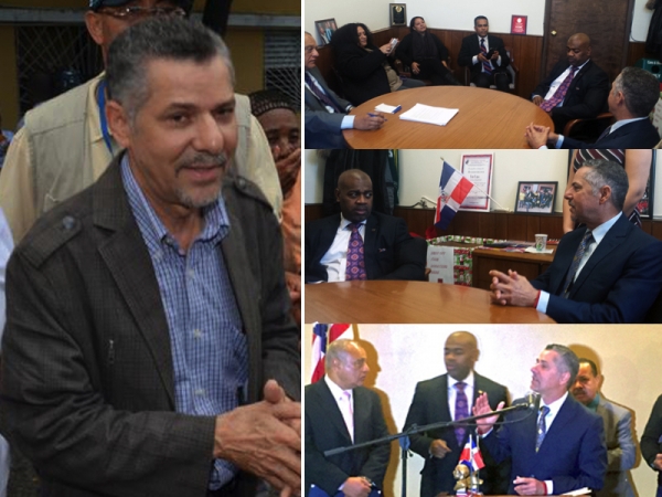 Manuel Jiménez aspirante a alcalde por Santo Domingo Este y Ras Barak, alcalde de Newark en New Jersey en diferentes momentos de la visita del primero al segundo en los Estados Unidos.