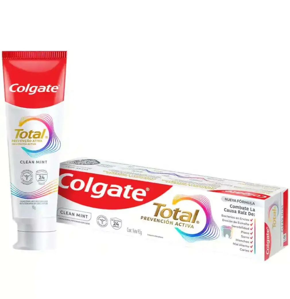 La pasta Colgate Total Clean Mint contiene fluoruro de estaño. Imagen: Fuente externa.