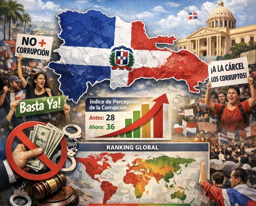 La República Dominicana había obtenido la puntuación más baja en el 2020, con 28 puntos, ocupando el puesto 136. Este informe del 2025 posiciona el país en el puesto 99 con 37 puntos. Imagen: ChatGPT.