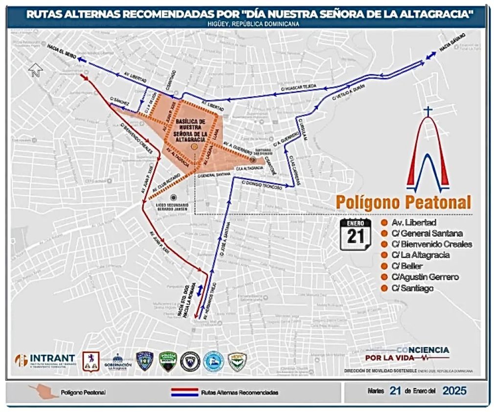 Estas son las rutas alternas en Higüey por actividades del Día de La Altagracia.