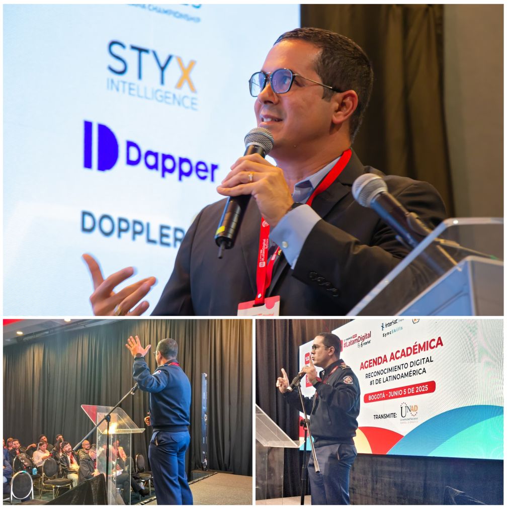 Su participación como conferencista en escenarios internacionales, incluyendo los Premios Latam Digital 2026 en Bogotá.