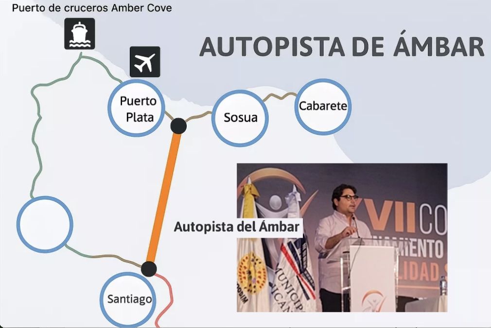 Mapa del trazado de la Autopista del Este. Delante el director de RD-Vial, Hostos Rizik durante su comparecencia en el congreso de Fedodim.