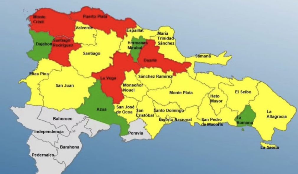 COE incrementa alertas: 5 provincias en alerta roja, 18 en amarilla y 4 en verde.