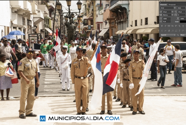 Jóvenes voluntarios le rinden honor a la bandera en el Parque Independencia par